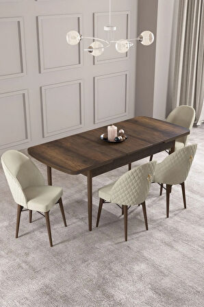 Calvin Barok Desen 80x132 MDF Açılabilir Mutfak Masası Takımı 4  Sandalye