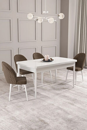 Calvin Beyaz 80x132 MDF Açılabilir Mutfak Masası Takımı 4  Sandalye