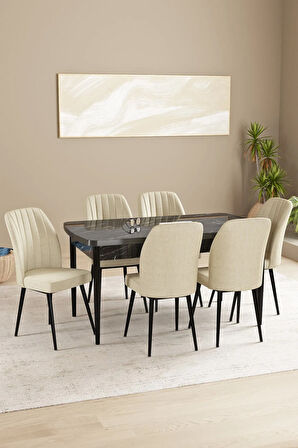 Daisy MDF Barok Desen Açılabilir 80x132 Cm 4 Sandalyeli Mutfak Masası Takımı
