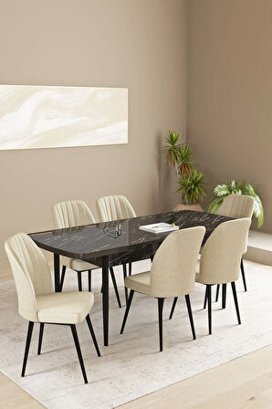 Daisy MDF Barok Desen Açılabilir 80x132 Cm 4 Sandalyeli Mutfak Masası Takımı
