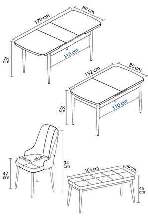 Daisy Barok Desen 80x132 Açılabilir MDF Mutfak Masa Takımı 4 Sandalye