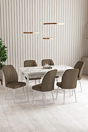 Elizya MDF Barok Desen Açılabilir 80x132 Cm 4 Sandalyeli Mutfak Masası Takımı
