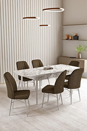 Elizya MDF Barok Desen Açılabilir 80x132 Cm 4 Sandalyeli Mutfak Masası Takımı
