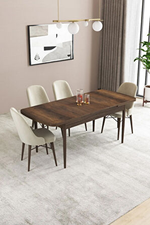 Fonza Barok 80x132 MDF Açılabilir Mutfak Masası Takımı 4  Sandalye