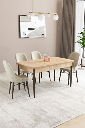 Fonza Meşe Desen 80x132 MDF Açılabilir Mutfak Masası Takımı 4  Sandalye