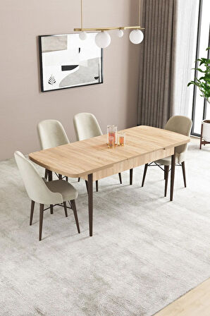 Fonza Meşe Desen 80x132 MDF Açılabilir Mutfak Masası Takımı 4  Sandalye