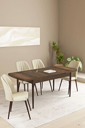 Floryn MDF Barok Desen Açılabilir 80x132 Cm 4 Sandalyeli Mutfak Masası Takımı