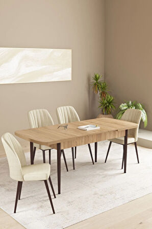 Floryn Meşe Desen 80 X 132 Açılabilir MDF Mutfak Masa Takımı 4 Sandalye