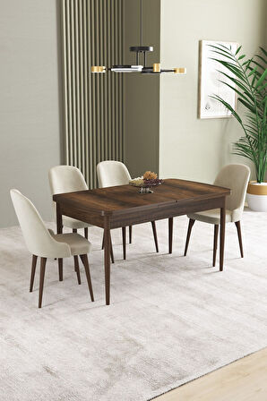 Ikon Barok Desen 80x132 Açılabilir Mdf Masa Yemek Odası Takımı, Mutfak Takımı 4 Adet Sandalye