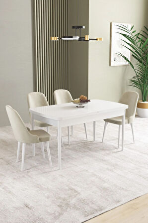Ikon Beyaz 80x132 MDF Açılabilir Mutfak Masası Takımı 4  Sandalye