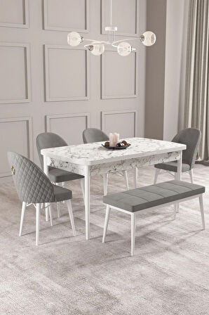 Ikon Meşe Desen 80x132 MDF Açılabilir Yemek Masası Takımı 4  Sandalye