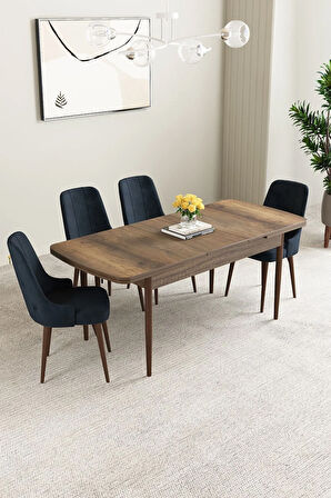 Ikon Siyah Mermer Desen 80x132 MDF Açılabilir Mutfak Masası Takımı 4  Sandalye