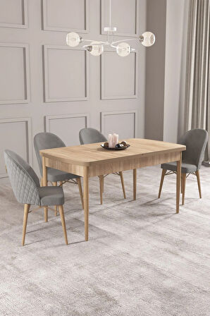 Jusie Meşe Desen 80x132 Açılabilir Yemek Odası Takımı 4  Sandalye