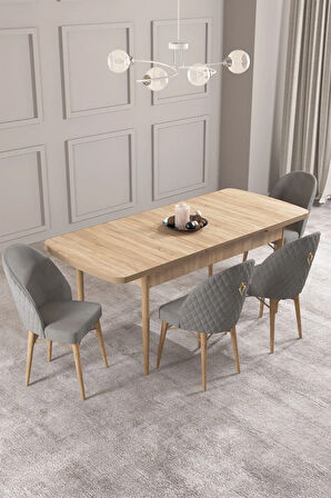 Jusie Meşe Desen 80x132 Açılabilir Yemek Odası Takımı 4  Sandalye