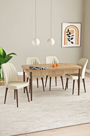 Laris Meşe Desen 80 X 132 Açılabilir MDF Mutfak Masa Takımı 4 Sandalye