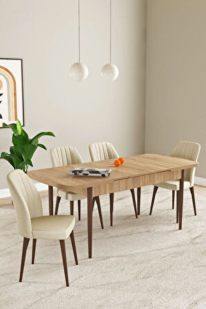 Laris Meşe Desen 80 X 132 Açılabilir MDF Mutfak Masa Takımı 4 Sandalye
