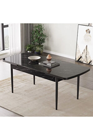 Laris Siyah Mermer Desen 80 X 132 Açılabilir MDF Mutfak Masa Takımı 4 Sandalye