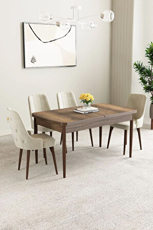 Mabel Barok Desen 80x132 MDF Açılabilir Mutfak Masası Takımı 4  Sandalye