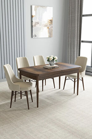Mayer MDF Barok Desen Açılabilir 80x132 Cm 4 Sandalyeli Mutfak Masası Takımı