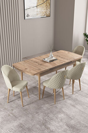 Milas Atlantik Çam 80x132 Açılabilir Mdf Masa Yemek Odası Takımı, Mutfak Takımı 4 Adet Sandalye