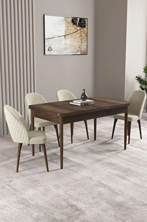 Milas Barok Desen 80x132 MDF Açılabilir Mutfak Masası Takımı 4  Sandalye