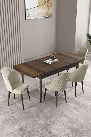 Milas Barok Desen 80x132 MDF Açılabilir Mutfak Masası Takımı 4  Sandalye