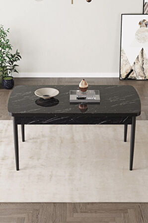 Vien Siyah Mermer Desen 80 X 132 Açılabilir MDF Mutfak Masası 4  Sandalye