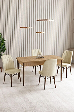 Lara Meşe Desen 80 X 132 Açılabilir MDF Mutfak Masası 4  Sandalye