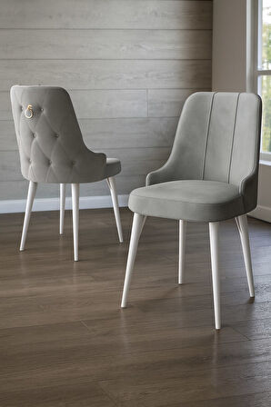 Esa 4 Adet Babyface Kumaş, Beyaz Metal Ayaklı, Mutfak ve Yemek Odası Sandalyesi