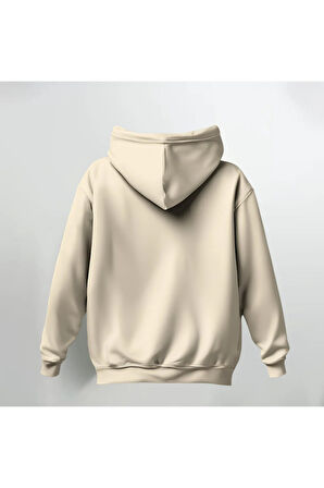 Baskısız Krem Kapüşonlu Sweatshirt Hoodie Kalın Kumaş 3 İplik Şardonlu
