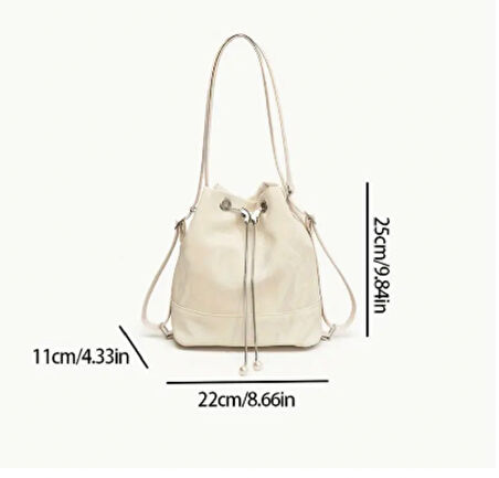  Krem Rengi Kendinden Desenli Sırt ve Omuz Çantası