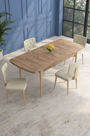 Lars Atlantik 80x132 Açılabilir Mdf Masa Yemek Odası Takımı,Mutfak Takımı 4 Adet Sandalye