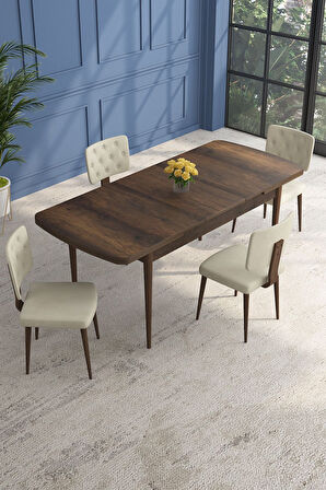 Lars Barok 80x132 Açılabilir Mdf Masa Yemek Odası Takımı,Mutfak Takımı 4 Adet Sandalye