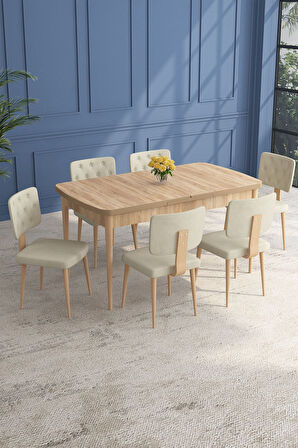Lars Meşe 80x132 Açılabilir Mdf Masa Yemek Odası Takımı,Mutfak Takımı 6 Adet Sandalye