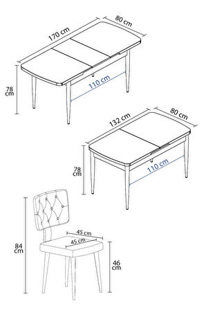Lars Meşe 80x132 Açılabilir Mdf Masa Yemek Odası Takımı,Mutfak Takımı 6 Adet Sandalye