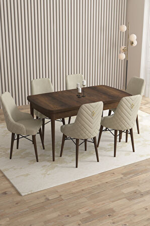 Mazaka Barok Desen 80x132 Açılabilir Mdf Masa Yemek Odası Takımı, Mutfak Takımı 6 Adet Sandalye