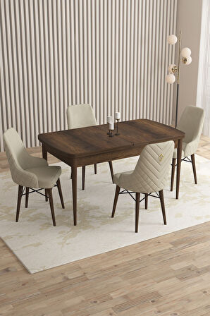 Mazaka Barok Desen 80x132 Açılabilir Mdf Masa Yemek Odası Takımı, Mutfak Takımı 4 Adet Sandalye