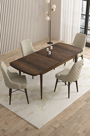 Mazaka Barok Desen 80x132 Açılabilir Mdf Masa Yemek Odası Takımı, Mutfak Takımı 4 Adet Sandalye