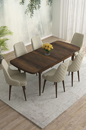 Meri Serisi Barok 80x132 Açılabilir Mdf Masa Yemek Odası Takımı, Mutfak Takımı 6 Adet Sandalye