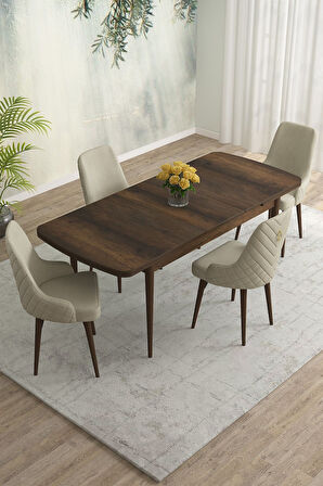 Meri Serisi Barok 80x132 Açılabilir Mdf Masa Yemek Odası Takımı, Mutfak Takımı 4 Adet Sandalye