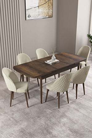 ​​​​​​​Milas Barok Desen 80x132 Açılabilir Mdf Masa Yemek Odası Takımı, Mutfak Takımı 6 Sandalye