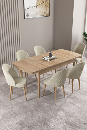 Milas Meşe Desen 80x132 Açılabilir Mdf Masa Yemek Odası Takımı, Mutfak Takımı 6 Adet Sandalye