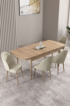 Milas Meşe Desen 80x132 Açılabilir Mdf Masa Yemek Odası Takımı, Mutfak Takımı 4 Adet Sandalye