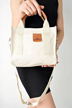 Kadın Krem Kanvas Çapraz Askılı Mini The Tote Bag El Omuz Çanta