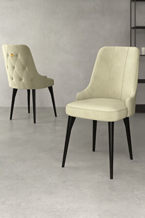 Esa 4 Adet Babyface Kumaş, Siyah Metal Ayaklı, Mutfak ve Yemek Odası Sandalyesi