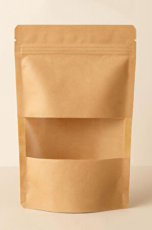 Kraft Pencereli Doypack - 50 gr - 8.5 X 14.5 X 2.5 Cm (50 ADET)