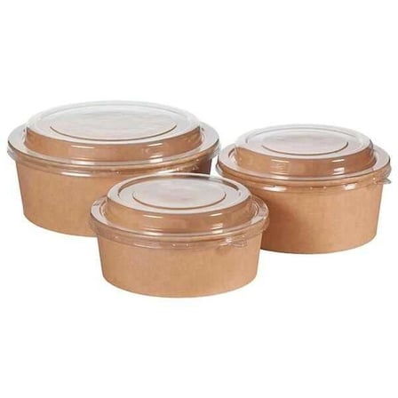ŞeyliŞeyler - Kraft Salata Kabı 1100 gr / 1100 cc 100 Adet - Şeffaf Kapaklı Sızdırmaz Paket Servis Kasesi (Kapak Dahil Set)