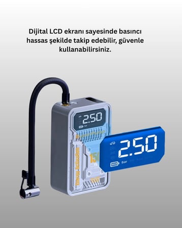 6000Mah Bataryalı Led Ekranlı Akıllı Hava Kompresörü