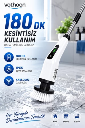 Turbo Clean Elektrikli Temizlik Fırçası 7 Başlıklı Şarjlı Döner Fırça