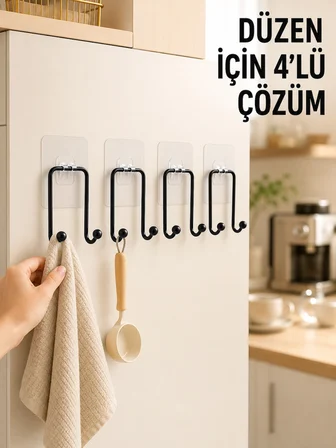 4 Adet Yapışkanlı Askı Çok Amaçlı Mutfak Banyo Düzenleyici Askılık